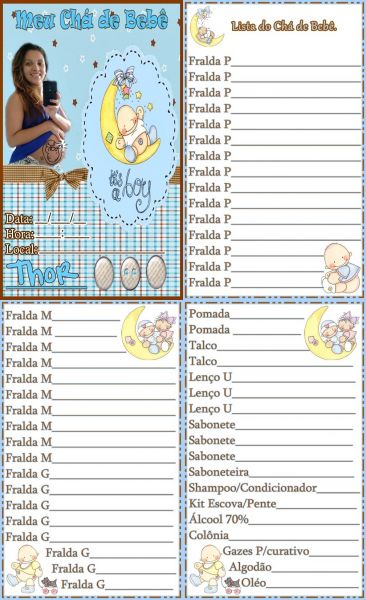 Lista de Ch de bebe Personalizado 50 Convite Nany Variedades